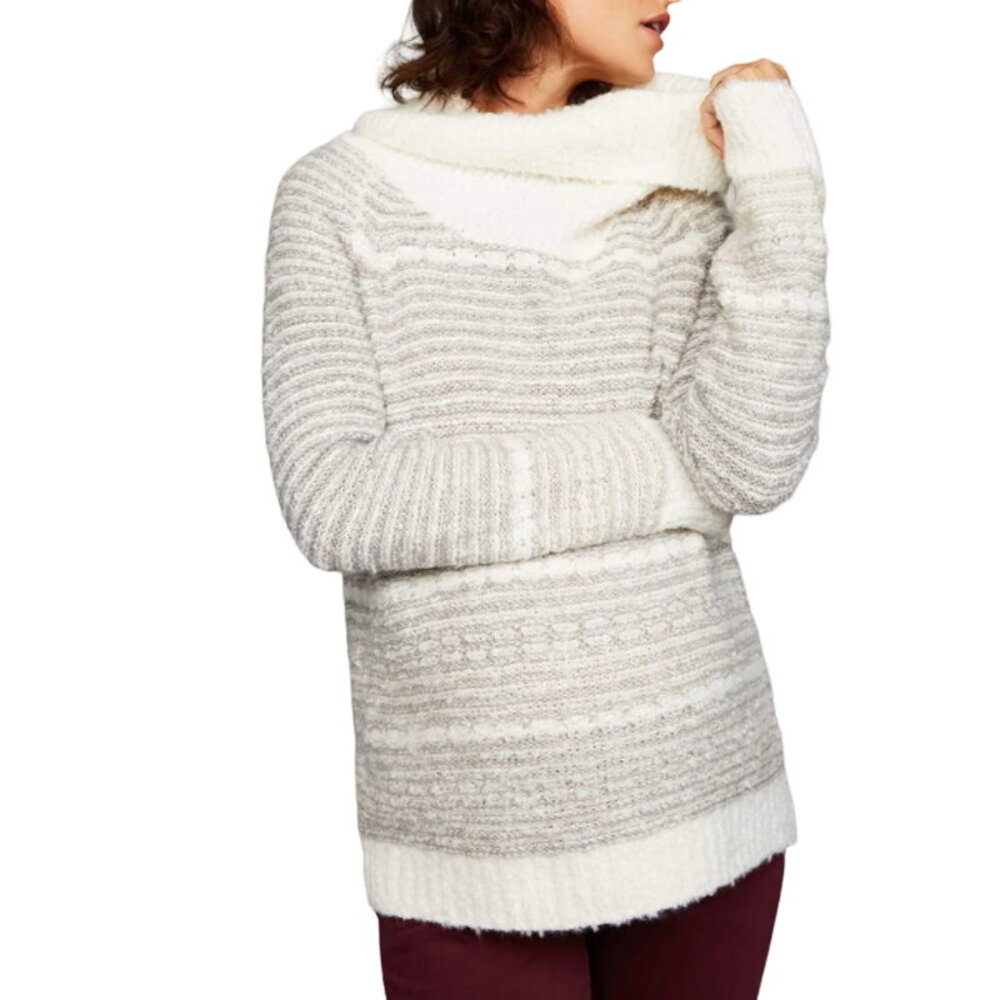 A Pea in The Pod Maternity Sweater Size L Gray Stripe Wool Blend Cowl Neck